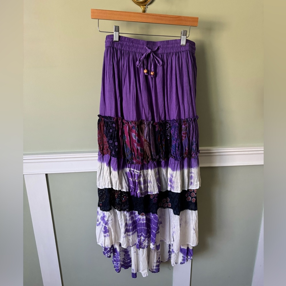 Bohemian Maxi Skirt in Purple and White Tie Dye
